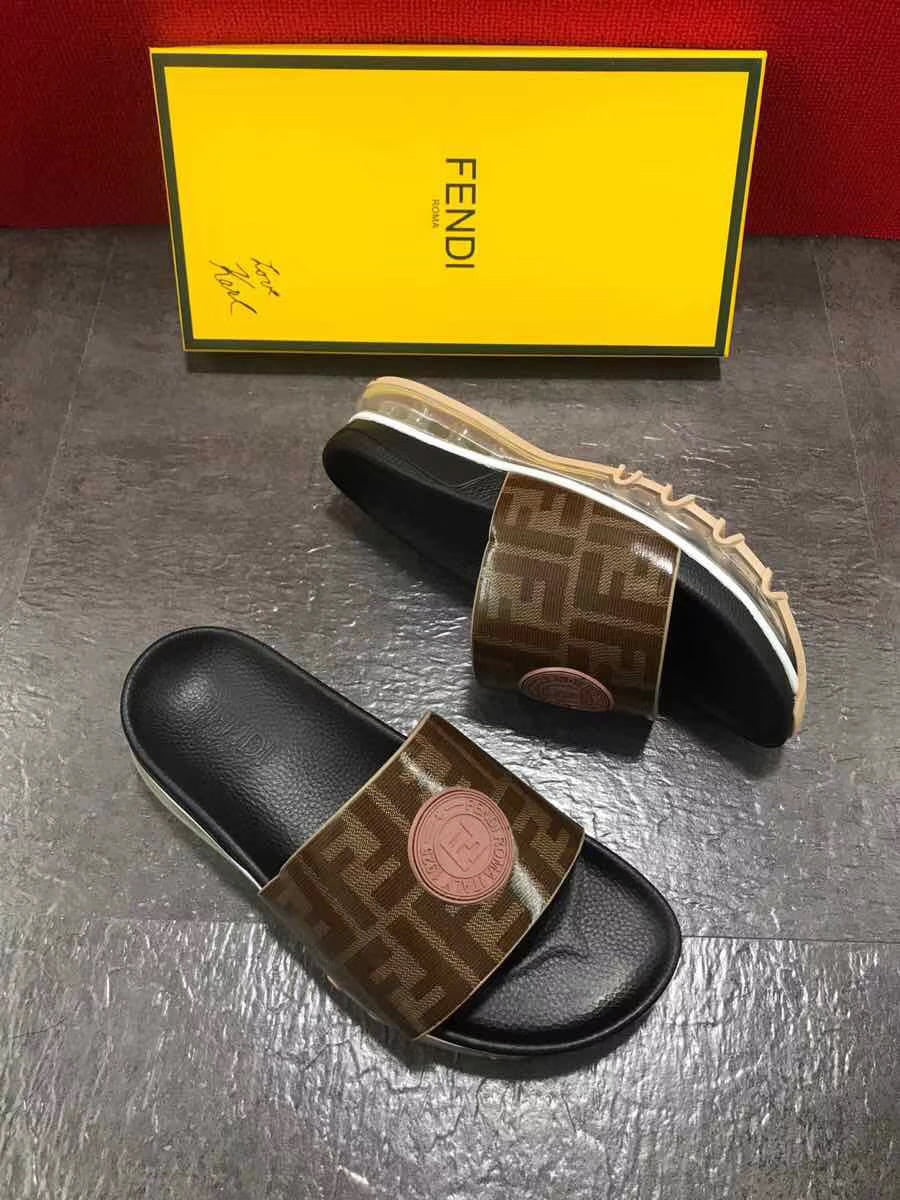 Dép Fendi nam siêu cấp đen logo nâu DFD04