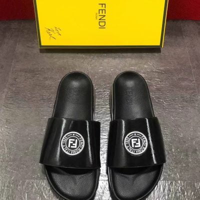 Dép Fendi nam siêu cấp đen logo trắng DFD03