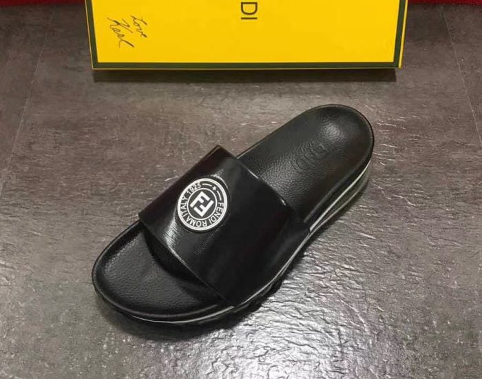 Dép Fendi nam siêu cấp đen logo trắng DFD03