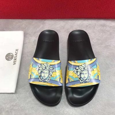 Dép Versace nam siêu cấp đế đen hoạ tiết Medusa DVS03