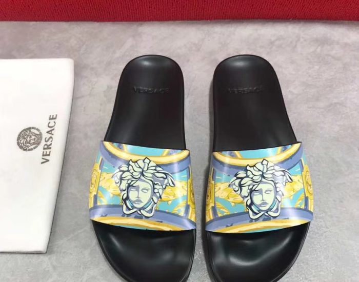 Dép Versace nam siêu cấp đế đen hoạ tiết Medusa DVS03