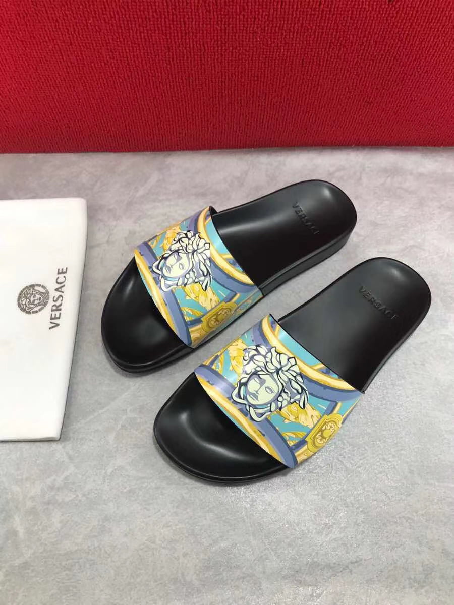 Dép Versace nam siêu cấp đế đen hoạ tiết Medusa DVS03