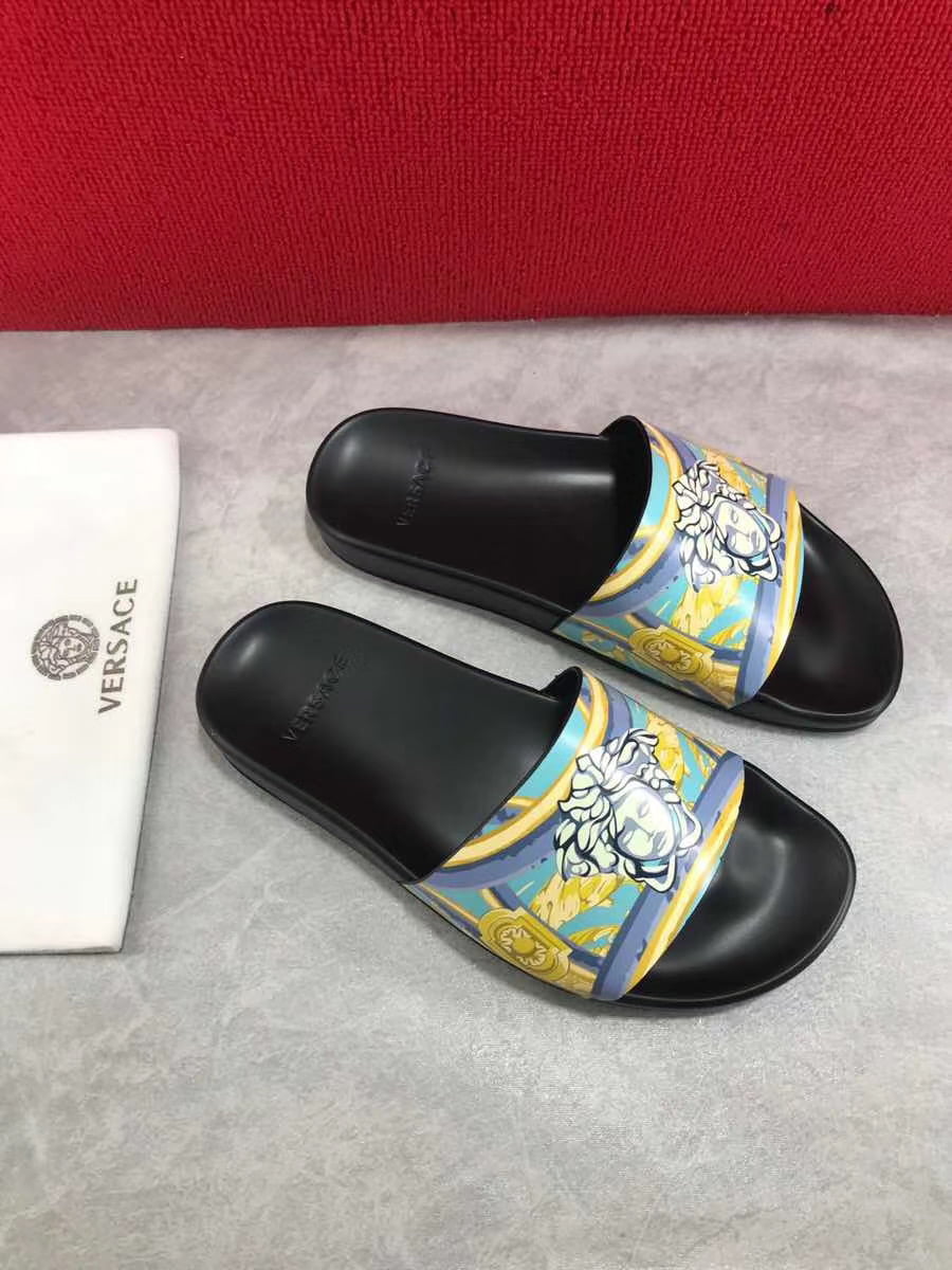 Dép Versace nam siêu cấp đế đen hoạ tiết Medusa DVS03