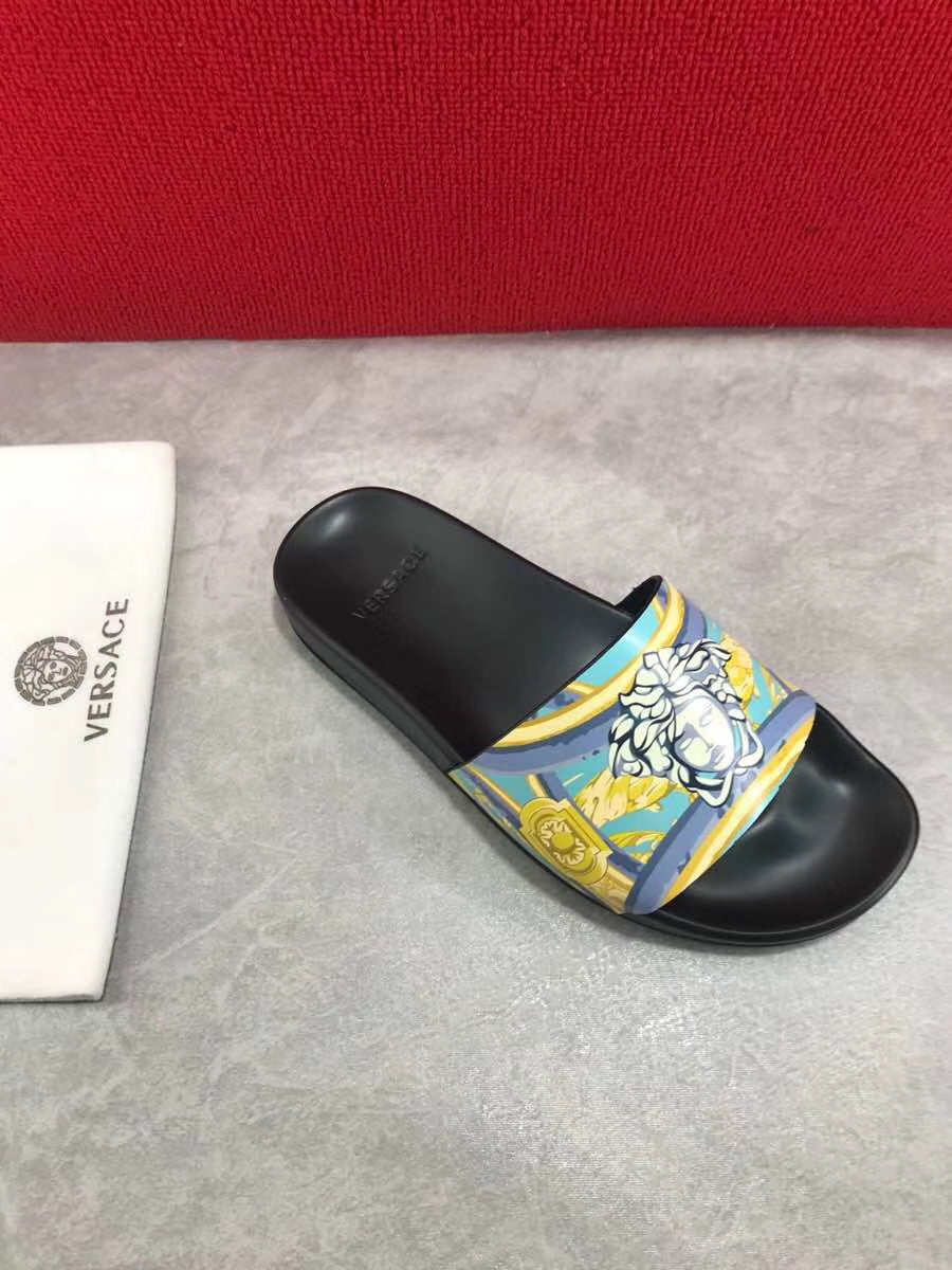 Dép Versace nam siêu cấp đế đen hoạ tiết Medusa DVS03