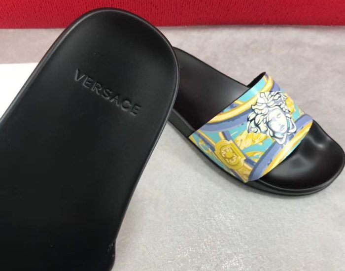 Dép Versace nam siêu cấp đế đen hoạ tiết Medusa DVS03