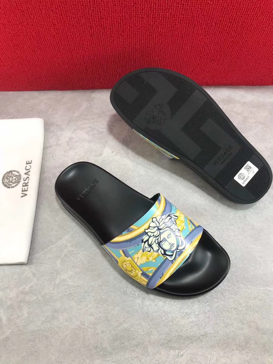 Dép Versace nam siêu cấp đế đen hoạ tiết Medusa DVS03