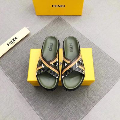 Dép Fendi nam like auth quai chéo xanh hoạ tiết mắt cáo trắng DFD09