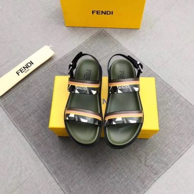 Dép Fendi nam like auth quai hậu xanh hoạ tiết mắt cáo trắng DFD10