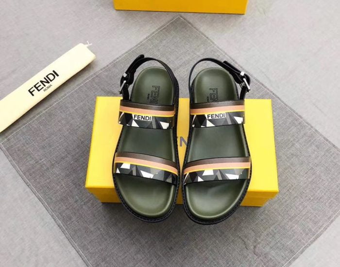 Dép Fendi nam like auth quai hậu xanh hoạ tiết mắt cáo trắng DFD10