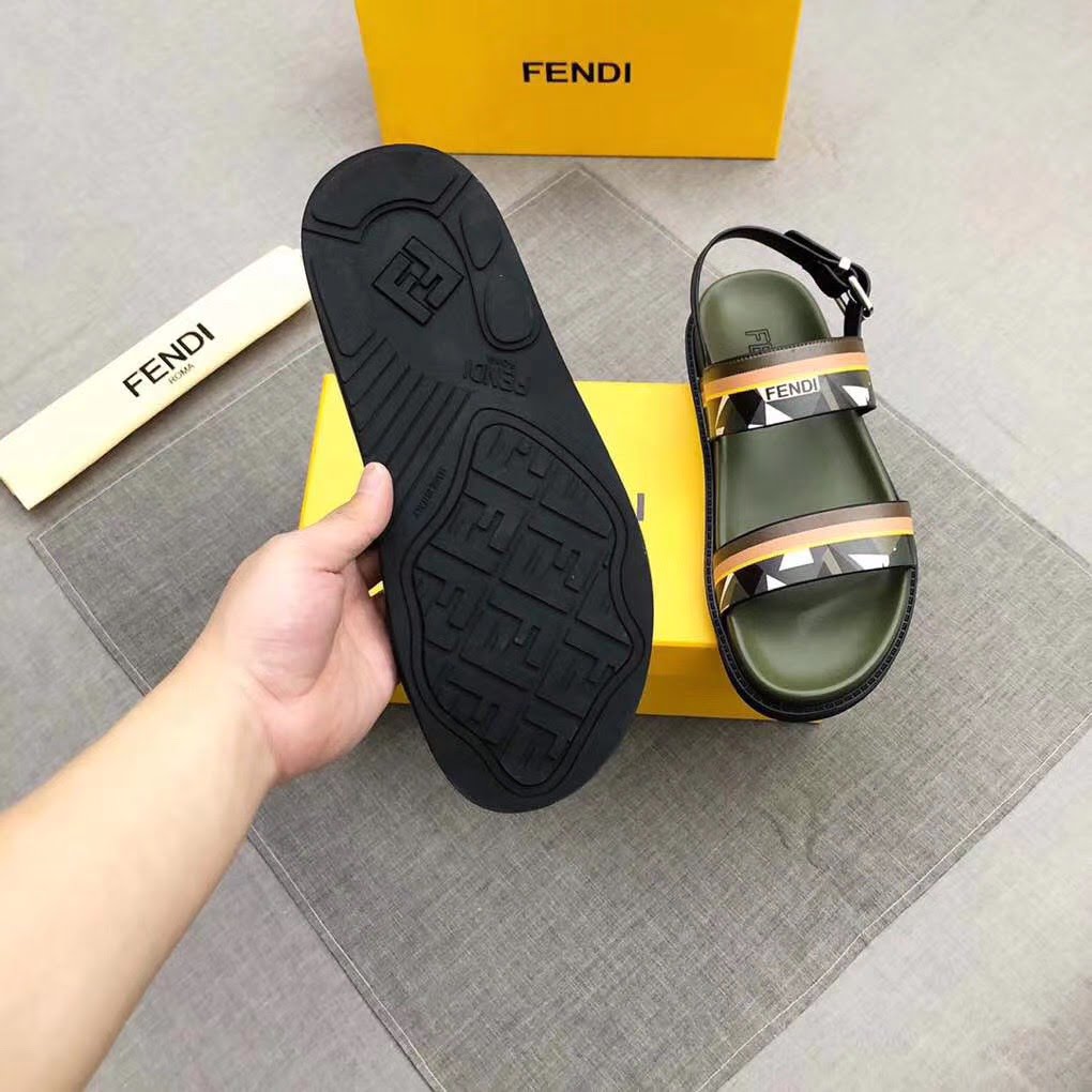Dép Fendi nam like auth quai hậu xanh hoạ tiết mắt cáo trắng DFD10