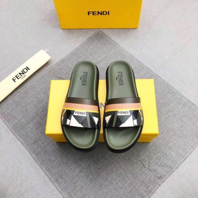 Dép Fendi nam siêu cấp quai ngang xanh hoạ tiết mắt cáo trắng DFD08