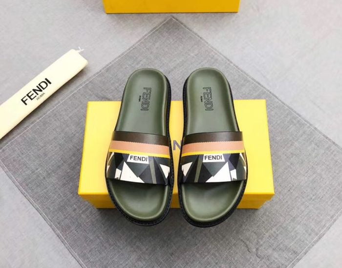 Dép Fendi nam siêu cấp quai ngang xanh hoạ tiết mắt cáo trắng DFD08
