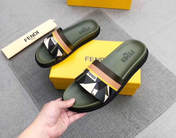 Dép Fendi nam siêu cấp quai ngang xanh hoạ tiết mắt cáo trắng DFD08