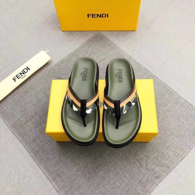 Dép Fendi nam siêu cấp xỏ ngón xanh hoạ tiết mắt cáo trắng DFD07