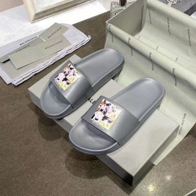 Dép Balenciaga nam siêu cấp màu xám họa tiết thú cưng DBL12