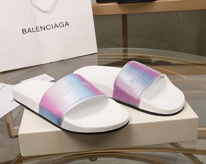 Dép Balenciaga nam siêu cấp quai ngang họa tiết hồng xanh đế trắng DBL19