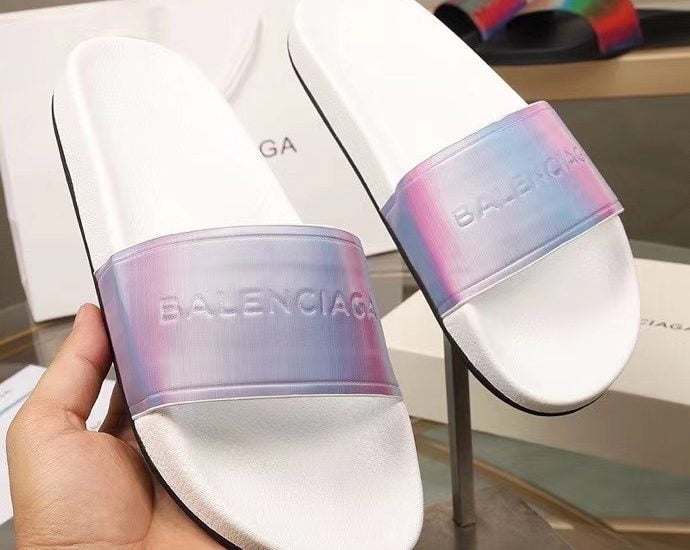 Dép Balenciaga nam siêu cấp quai ngang họa tiết hồng xanh đế trắng DBL19