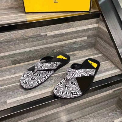 Dép Fendi nam siêu cấp kẹp ngón họa tiết kẻ đen trắng DFD13