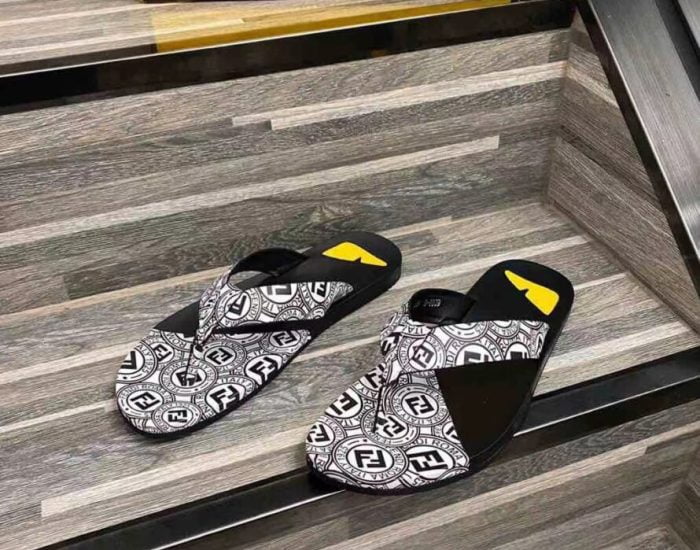 Dép Fendi nam siêu cấp kẹp ngón họa tiết kẻ đen trắng DFD13
