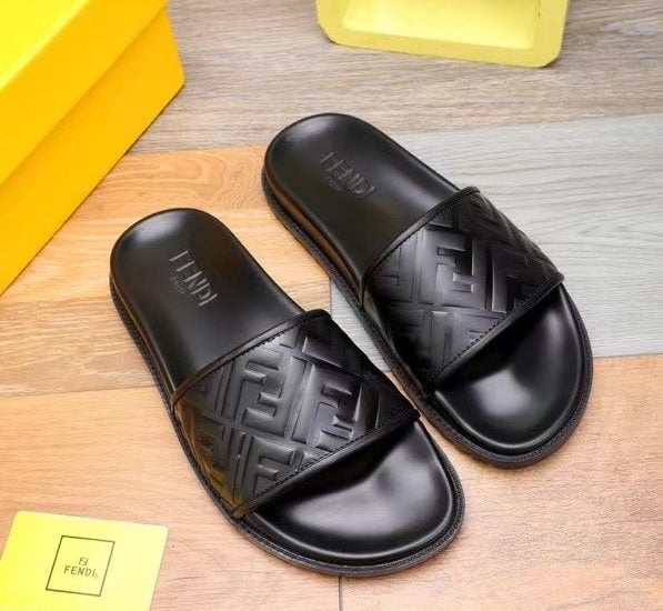 Dép Fendi nam siêu cấp kẹp ngón họa tiết logo màu đen DFD16