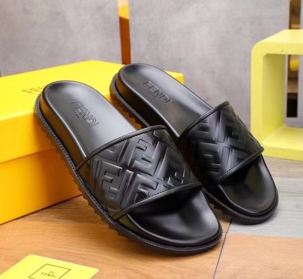 Dép Fendi nam siêu cấp kẹp ngón họa tiết logo màu đen DFD16