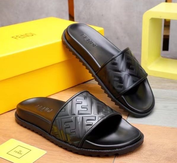 Dép Fendi nam siêu cấp kẹp ngón họa tiết logo màu đen DFD16