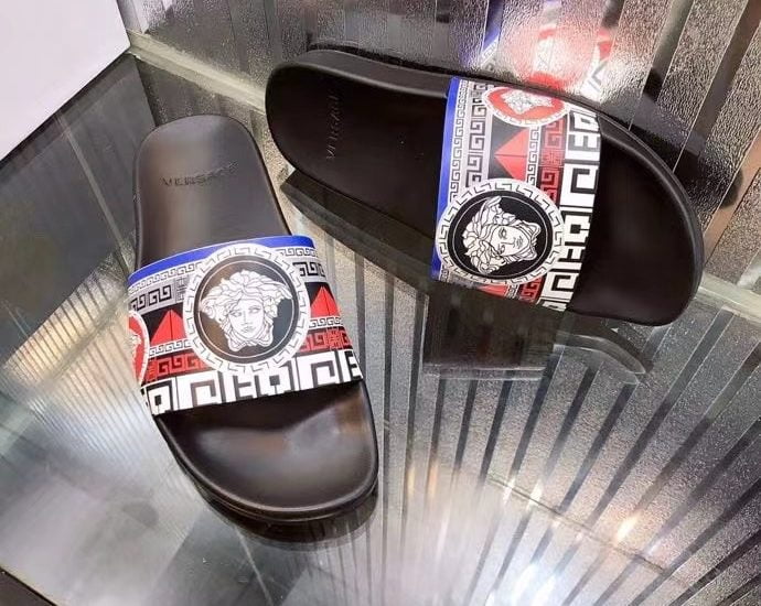 Dép nam Versace siêu cấp quai ngang hoạ tiết quai trắng đỏ DVS23