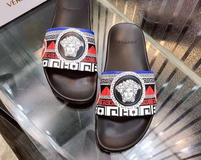 Dép nam Versace siêu cấp quai ngang hoạ tiết quai trắng đỏ DVS23