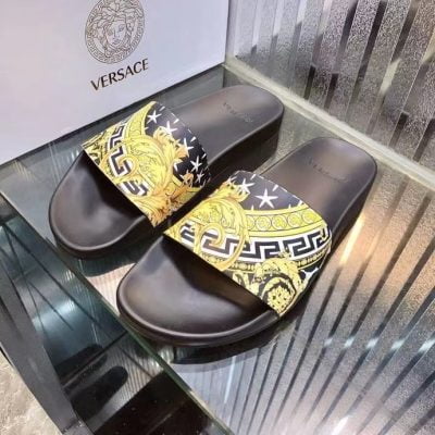 Dép nam Versace siêu cấp quai ngang hoạ tiết vàng đen DVS24