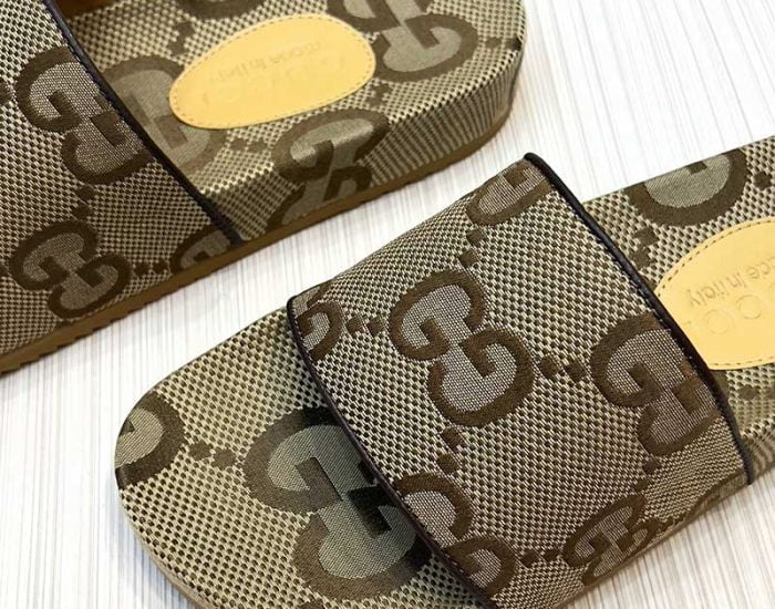 Dép Gucci Beige Brown GG Canvas Slides