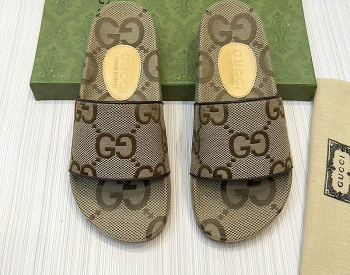 Dép Gucci Beige Brown GG Canvas Slides