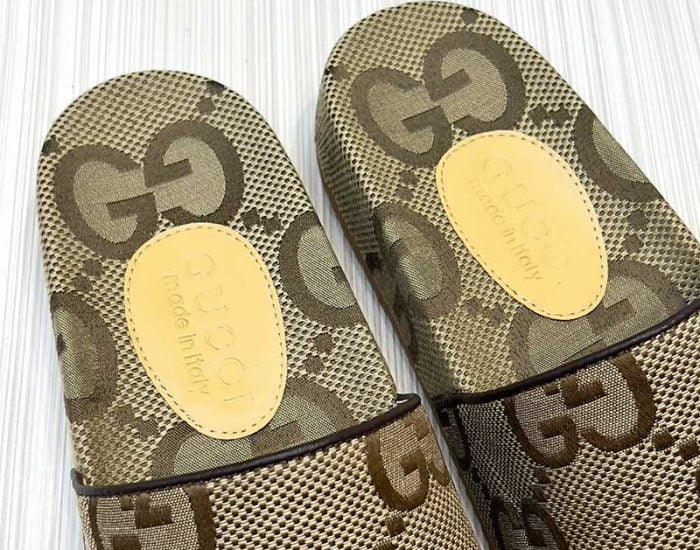 Dép Gucci Beige Brown GG Canvas Slides