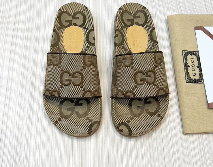 Dép Gucci Beige Brown GG Canvas Slides