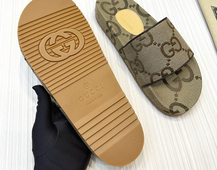 Dép Gucci Beige Brown GG Canvas Slides