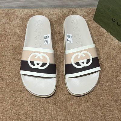 Dép Gucci Interlocking G Slide White