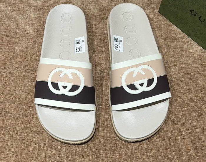 Dép Gucci Interlocking G Slide White