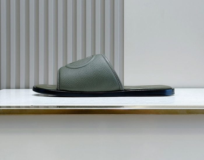 Dép Gucci nam quai ngang màu rêu quai logo chữ