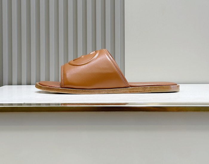 Dép Gucci nam quai ngang logo chữ màu nâu