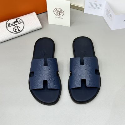 Dép nam Hermes quai xanh da taiga đế gỗ