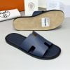 Dép nam Hermes quai xanh da taiga đế gỗ