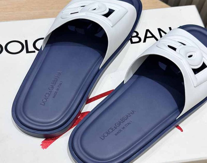 Dép nam D&G siêu cấp quai trắng lót xanh logo chìm