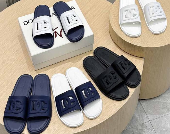 Dép nam D&G siêu cấp quai trắng lót xanh logo chìm