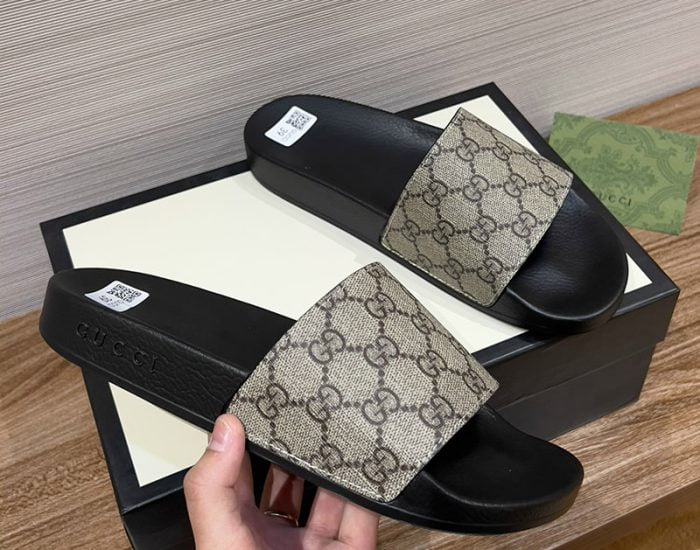 Dép nam Gucci Slide Grey Monogram