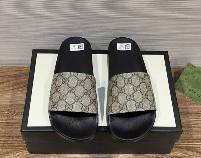 Dép nam Gucci Slide Grey Monogram