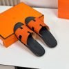 Dép nam Hermes da nhăn màu cam lót đen