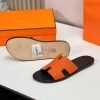Dép nam Hermes da nhăn màu cam lót đen