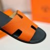 Dép nam Hermes da nhăn màu cam lót đen