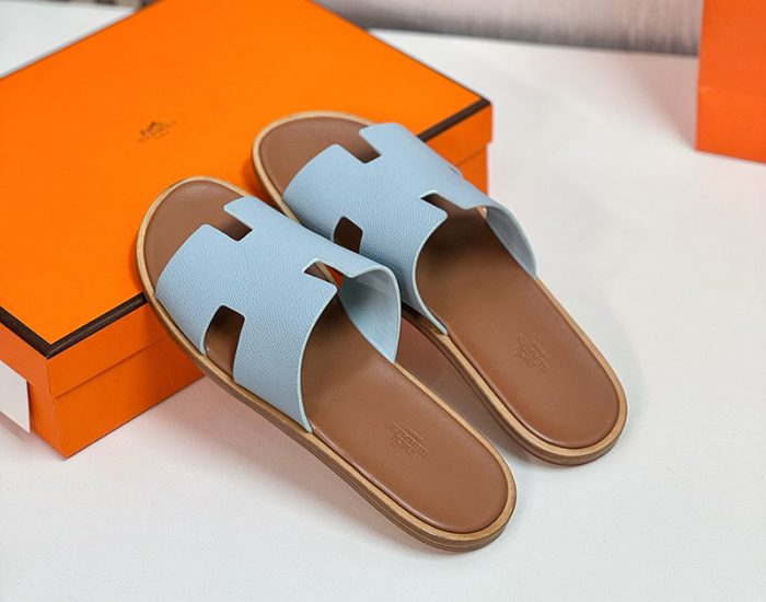 Dép nam Hermes da taiga quai xanh lót nâu Like Auth