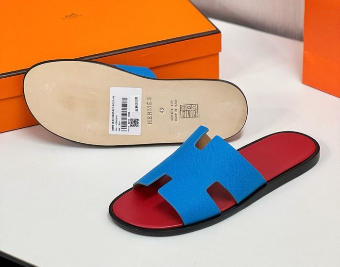 Dép nam Hermes đế gỗ lót đỏ quai xanh Like Auth