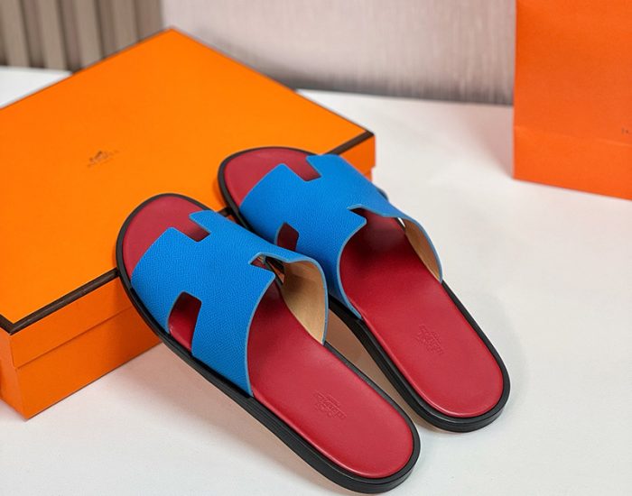 Dép nam Hermes đế gỗ lót đỏ quai xanh Like Auth